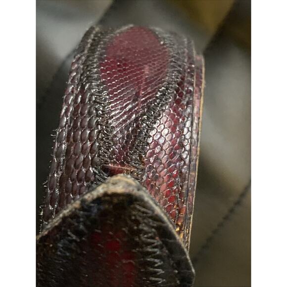 Mens Rich Black/Merlot Nocona Genuine Lizard Leather Belt Size 34 Diamond Stitch - Picture 7 of 10